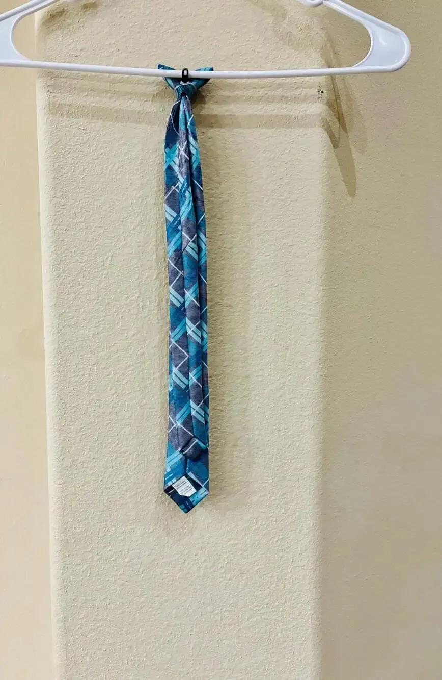 Kids Blue Plaid Pre-Tied Necktie Adjustable Collar